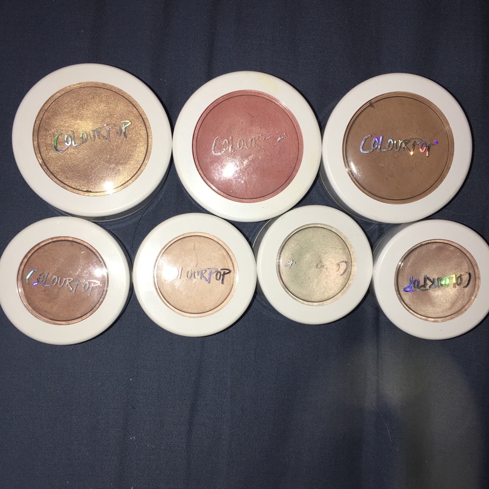 Colourpop eyeshadows, blush, highlight, bronzer